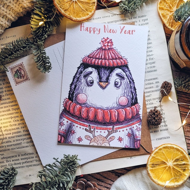 Postcard "New Year's Penguin"