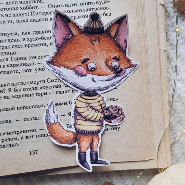 Sticker "Fox in a yellow sweater", Self-adhesive paper with matte lamination