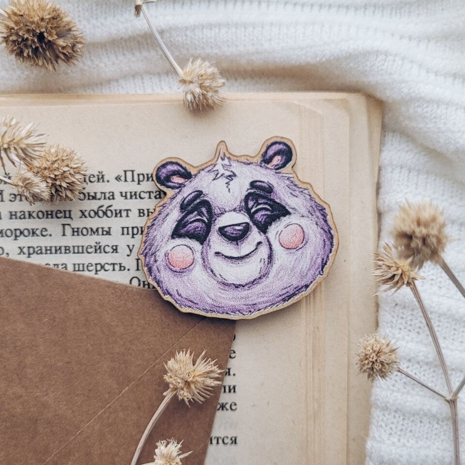 Badge " Panda is happy", Wood