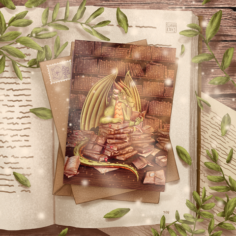 Листівка "Дракони і книжки 4", Плотний матовий фотопапір