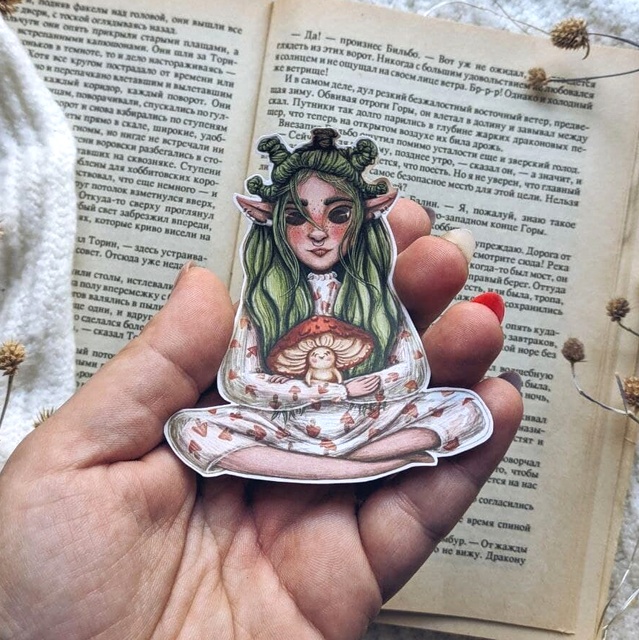 Sticker "Maiden of mushrooms", Glossy self-adhesive paper