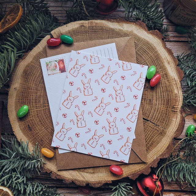 Postcard "Gingerbread bunnies", Thick matte photo paper