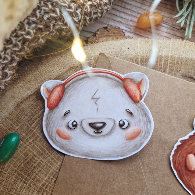 Sticker "Teddy bear in headphones", Glossy self-adhesive paper