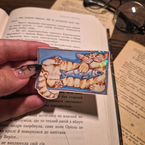 Стікер голографічний "Кіт в коробці 2", Плівка з голографічною ламінацією