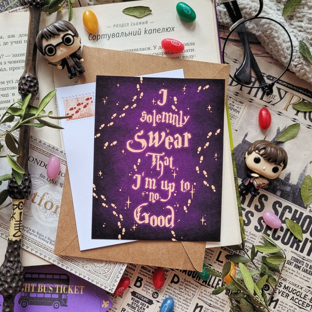 Postcard "I solemnly swear that I'm up to no good", Thick matte photo paper