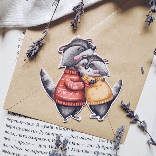 Sticker "Raccoons in love ", Glossy self-adhesive paper