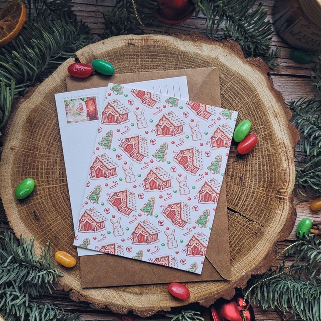 Postcard "Gingerbread house pattern", Thick matte photo paper