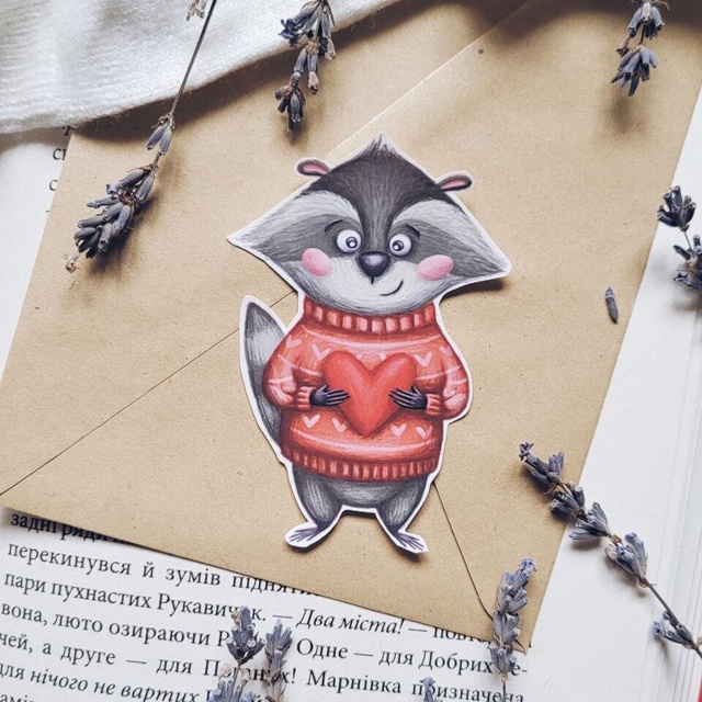 Sticker "A raccoon in love", Self-adhesive paper with matte lamination