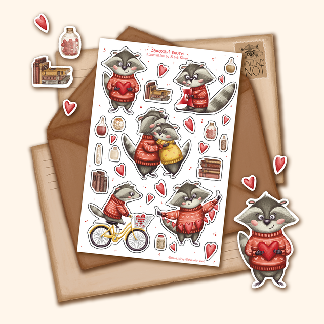 Stickers "raccoons in love", Self-adhesive paper