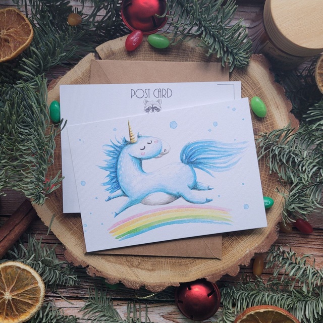 Postcard "Unicorn", Designer cardboard (texture resembles watercolor paper)