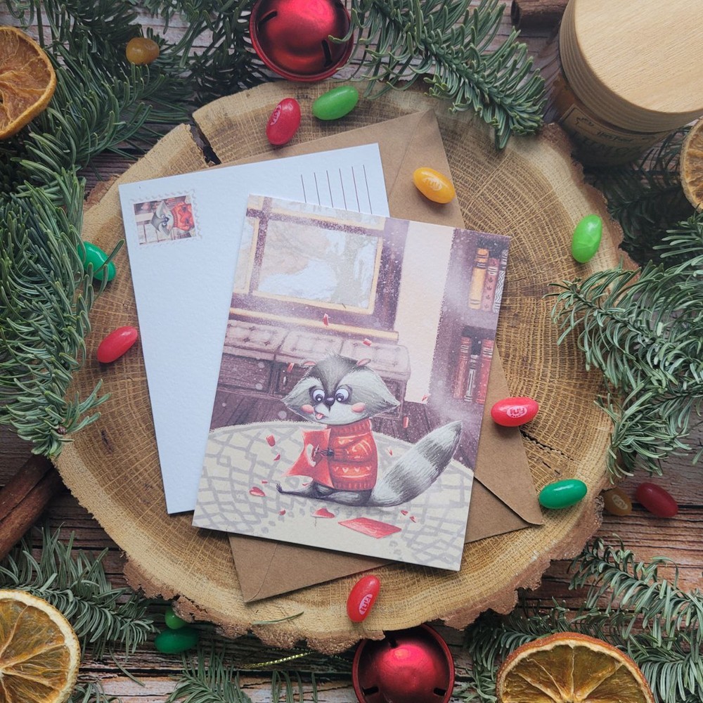 Postcard "The raccoon is preparing a surprise", Thick matte photo paper