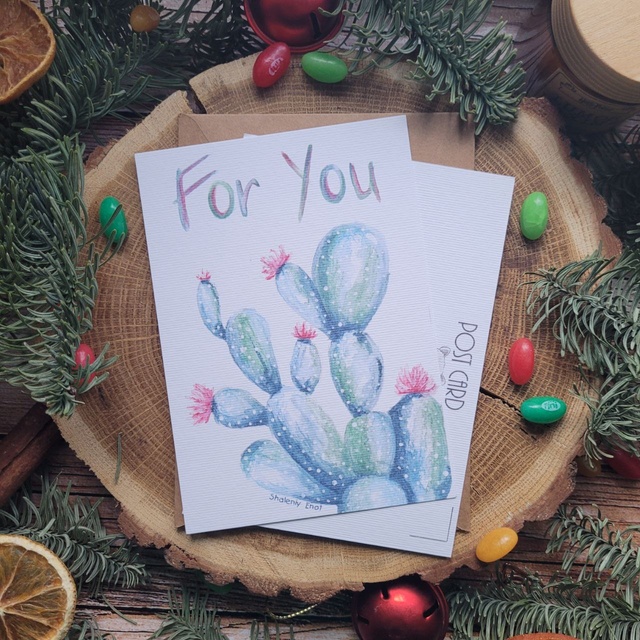 Postcard "Cactus", Designer cardboard (texture resembles watercolor paper)