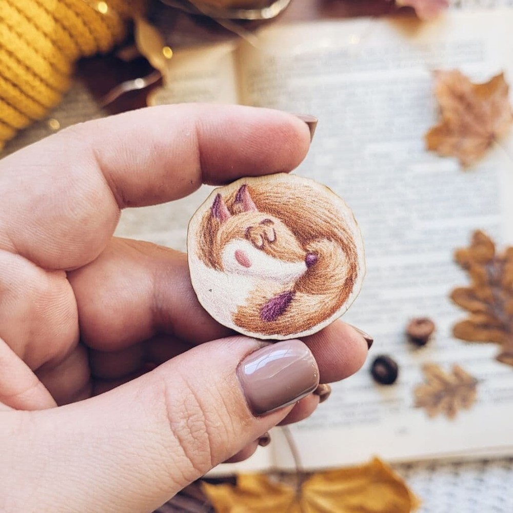 Badge "Little fox", Wood