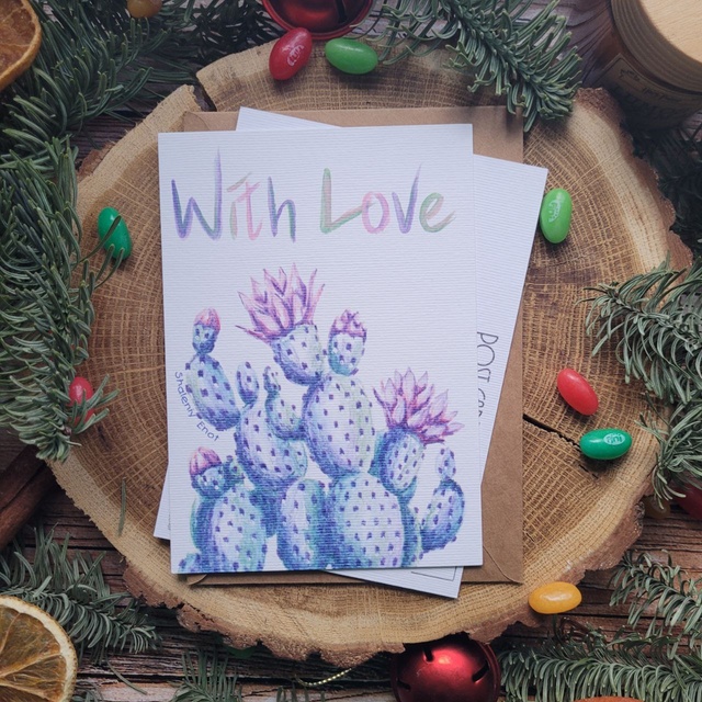 Postcard "Cactus 2", Designer cardboard (texture resembles watercolor paper)