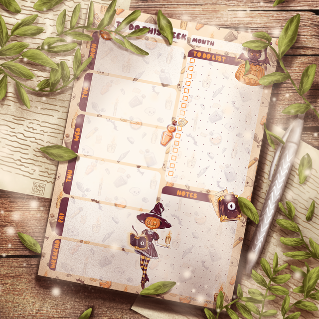 Weekly notebook with tear-off sheets "Creepy magic" made to order within 4-5 working days, Matte photo paper