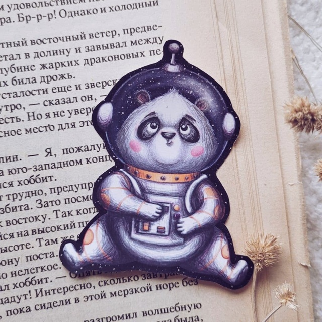 Стікер "Панда космонавт замріяна", Самоклеючий папір з матовою ламінацією