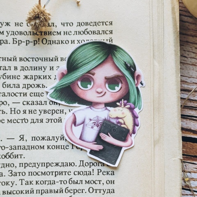 Стікер "Дівчинка з зеленим волоссям", Самоклеючий папір з матовою ламінацією