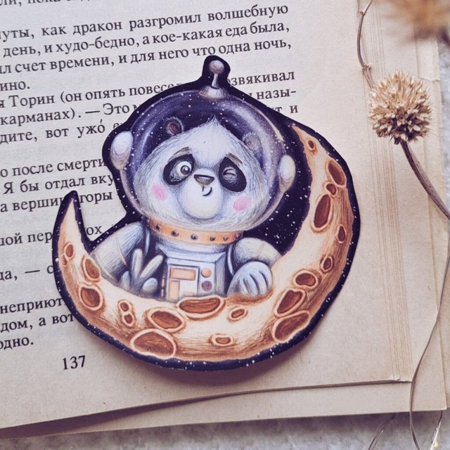 Стікер "Панда космонавт і місяць", Самоклеючий папір з матовою ламінацією