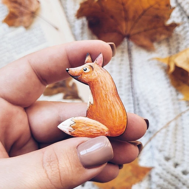 Badge "A fox with a tail" Made to order in 2-3 days, Wood