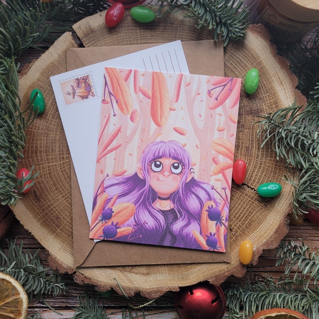 Postcard "Girl with purple hair", Thick matte photo paper