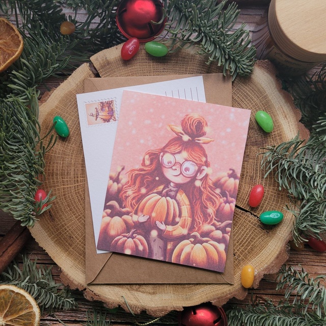 Postcard "Pumpkins", Thick matte photo paper