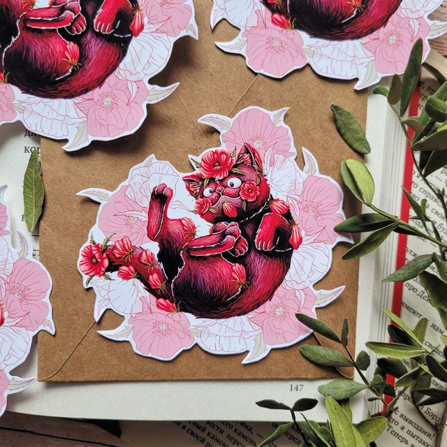 Sticker "Cat poppy", Glossy self-adhesive paper