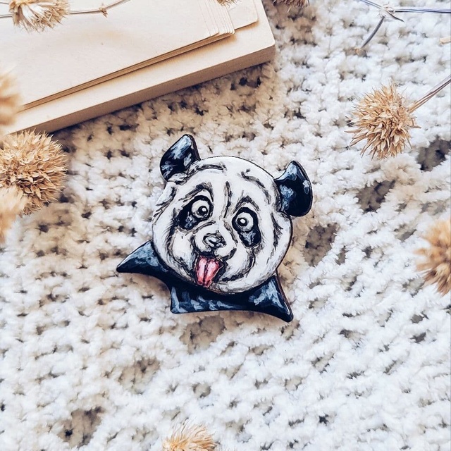 Badge "Panda with tongue" Made to order in 2-3 days, Wood