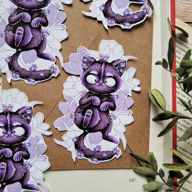 Sticker "Crocus cat", Glossy self-adhesive paper
