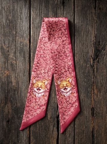 Twilly Scarf "A Little Fox in the Cherry Blossom Tree"