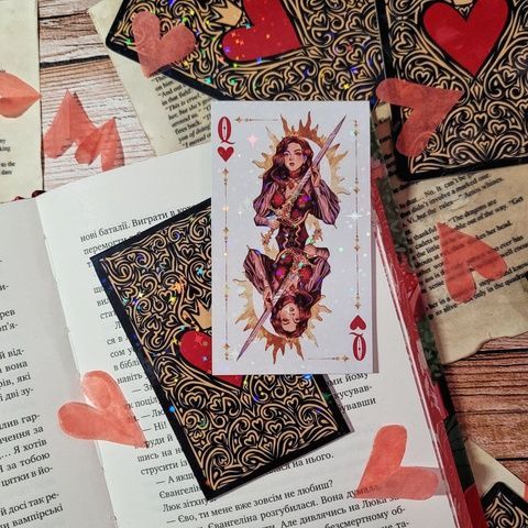 =Holografic magnetic bookmark "Queen of hearts card"