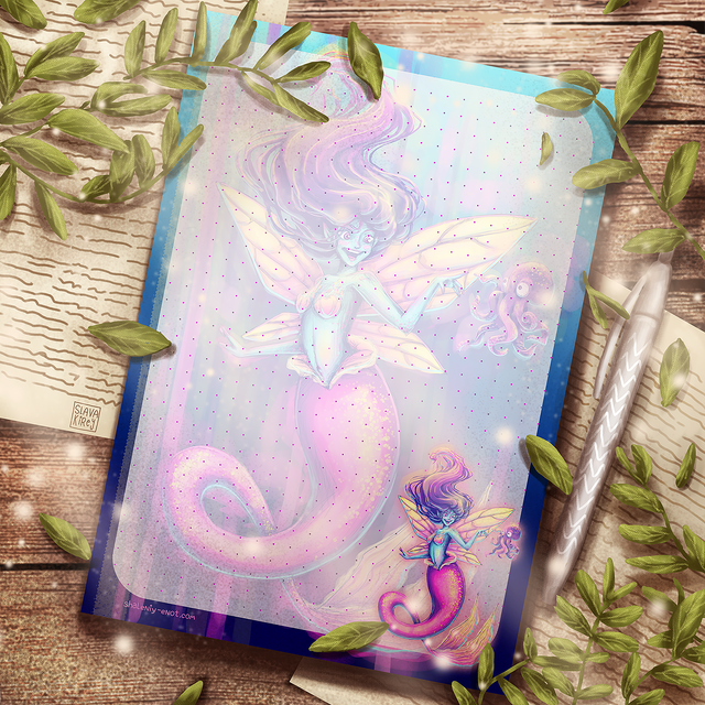 Large notepad with tear-off sheets "Mermaid fairy" made to order within 2-3 working days, Matte photo paper