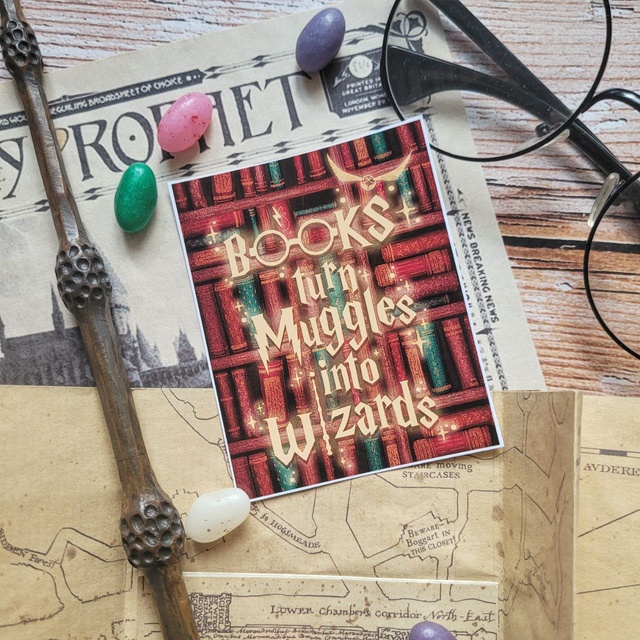 Sticker "Book turn muggles into wizards", Glossy self-adhesive paper