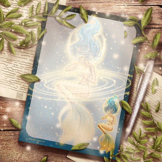 Large notepad with tear-off sheets "Celestial mermaid" made to order within 2-3 working days, Matte photo paper