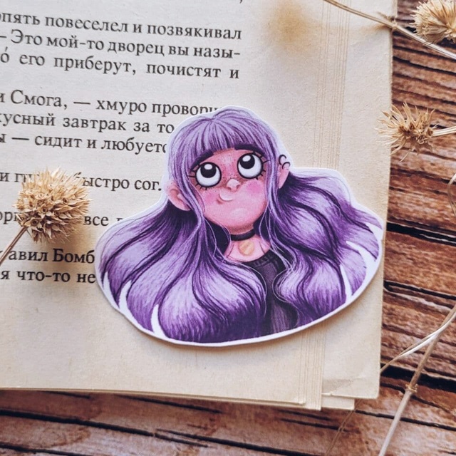 Стікер "Дівчинка з фіолетовим волоссям", Самоклеючий папір з матовою ламінацією