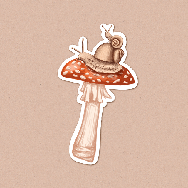 Sticker "Snails on fly agaric", Self-adhesive paper with glossy lamination