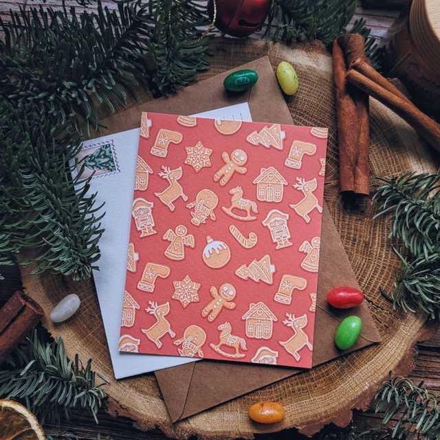 Postcard "Gingerbread red", Thick matte photo paper