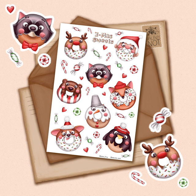 Stickers "New Year's Donuts", Self-adhesive paper