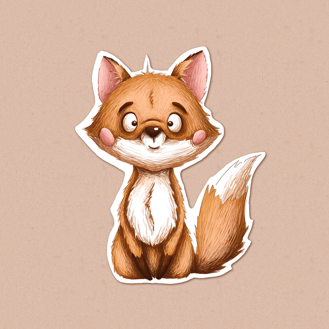 Sticker "The fox is sitting", Glossy self-adhesive paper