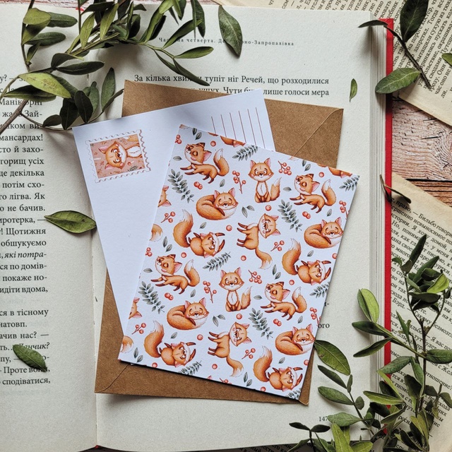 Postcard "Fox pattern", Thick matte photo paper