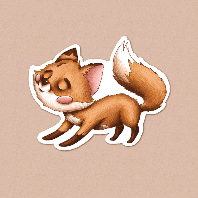 Sticker "The little fox stretches", Self-adhesive paper with glossy lamination