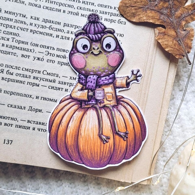 Sticker "A frog on a pumpkin", Self-adhesive paper with matte lamination