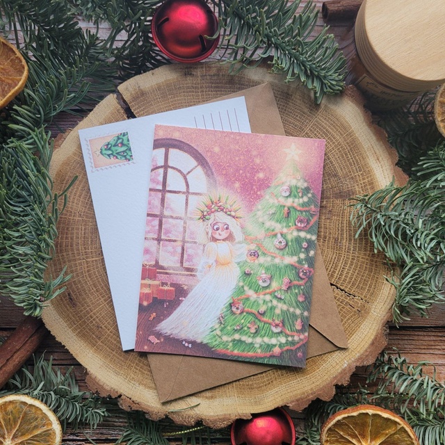 Postcard "Princess Christmas Tree Decorations", Thick matte photo paper
