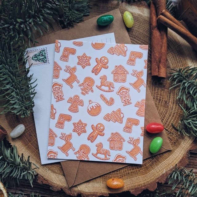 Postcard "Gingerbread white", Thick matte photo paper