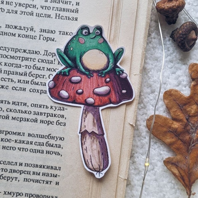 Sticker "A toad on a fly agaric mushroom", Self-adhesive paper with matte lamination