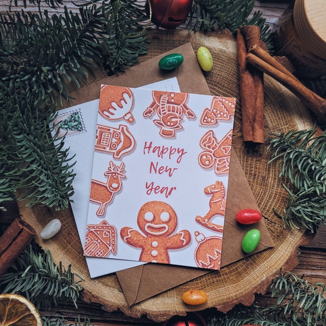 Postcard "Gingerbread with an inscription white", Thick matte photo paper